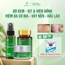 Combo 3 Món Kem Bôi Da + Xịt + Viên Uống Hỗ Trợ Viêm Da Cơ Địa, Vảy Nến, Hắc Lào, Nấm Da, Nấm Ngứa Dali Pro